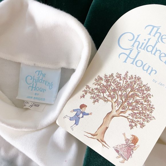 Vintage Jan Briggs Green Velvet Overall Dress Shorts White Turtleneck 2T NWT - Picture 4 of 4